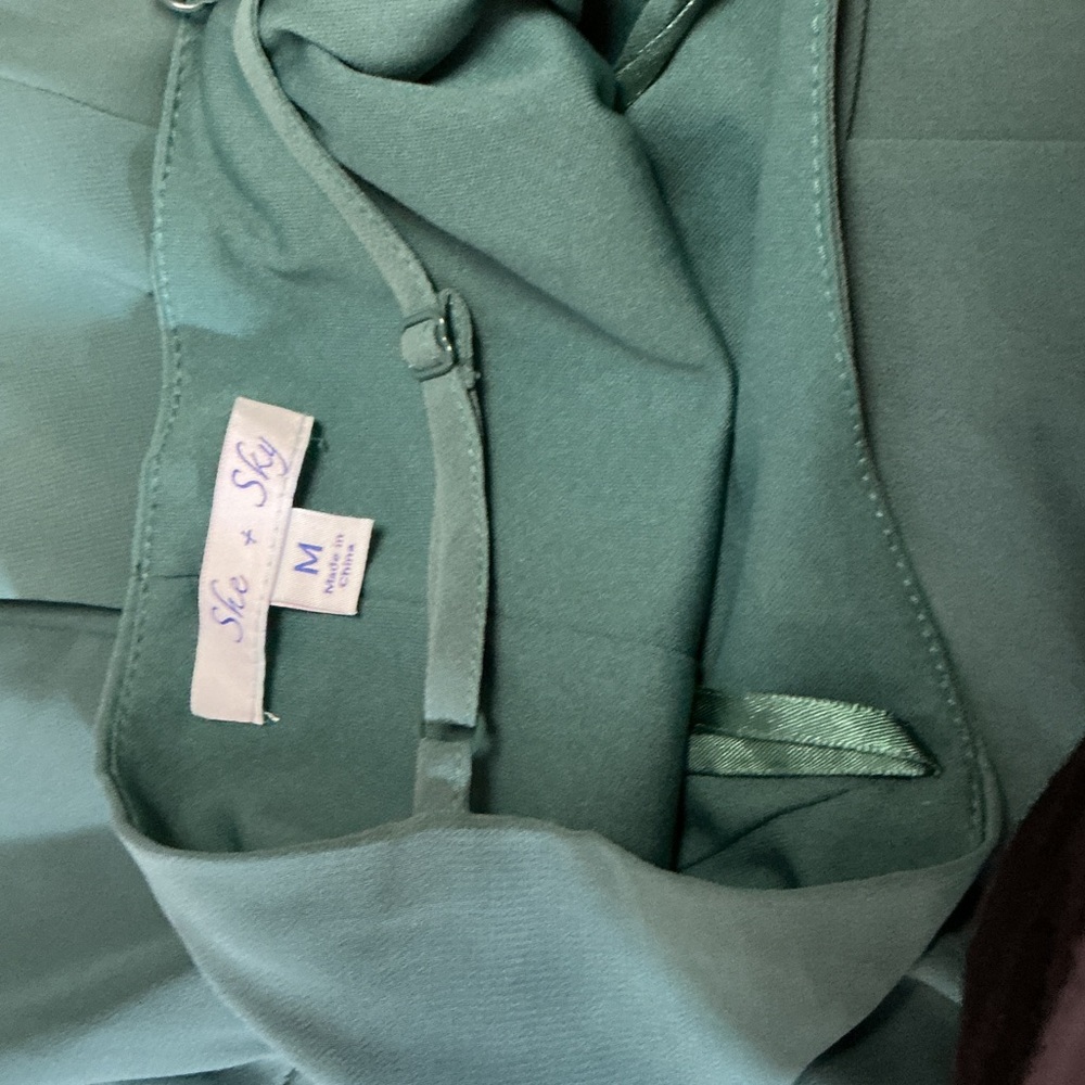 She + Sky Teal Green Maxi Dress Spaghetti Strap Flowy Sleeveless Size M - Picture 9 of 9